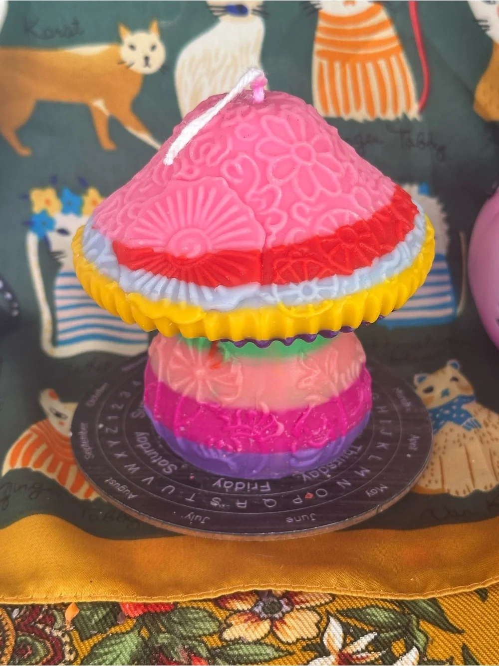 Rainbow Floral Mushroom Candle